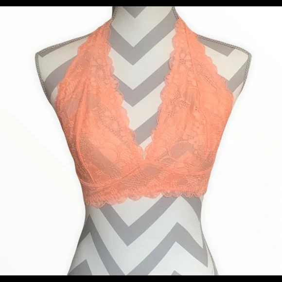 NWT Free People light orange galloon lace halter bra - Picture 6 of 7